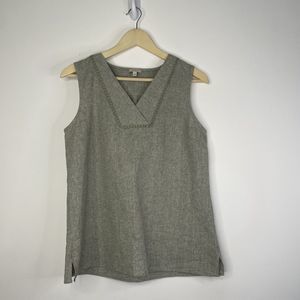 Talbots Linen Blend V Neck Top Medium Petite